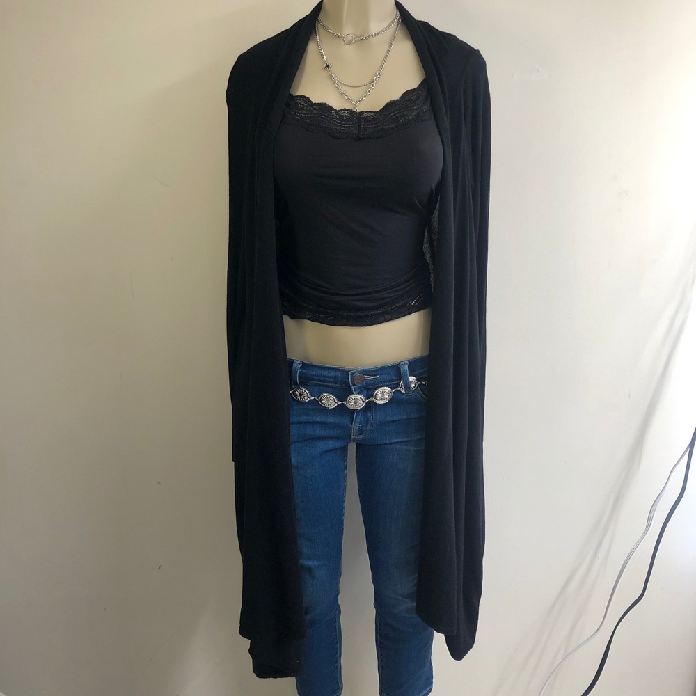 NWT Apt 9 Sweater Wrap Cardigan Womens XL Black Open Drape Front Asymmetric